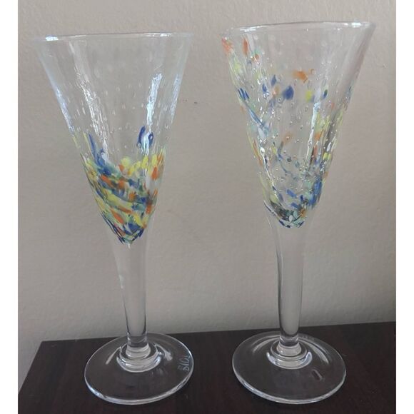 VNT  La Verrerie De Biot 9 1/4”Crystal Confetti, champagne fluids/ Set of 2 - Picture 2 of 5